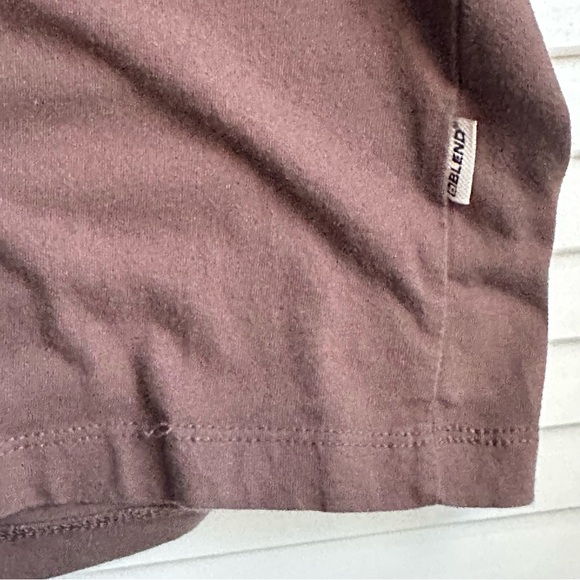 Blend Tee Shirt Mens XXL Brown Cotton Comfort All-over Motto Print Rib Crew - Picture 7 of 14